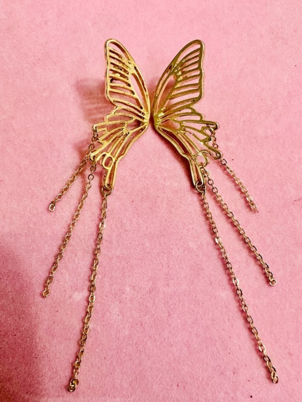 Gold Tone Butterfly Chain Dangle Statement Earrings NWT